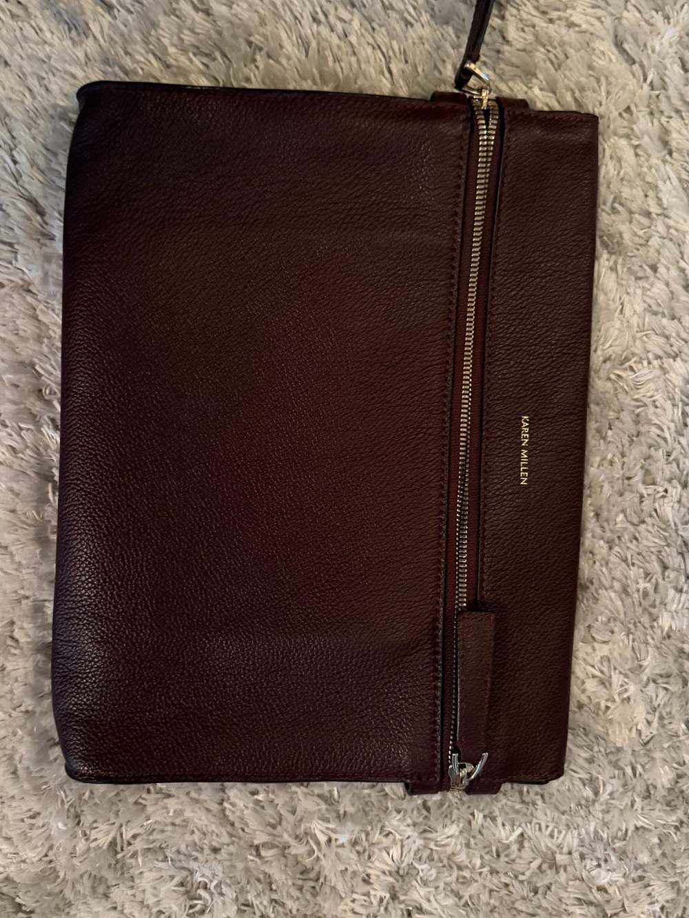 Karen Millen Brown Leather Zip Toiletry / Travel Pouch
